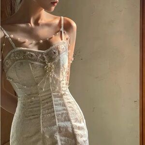 Baroque antique style vintage dress with pearl detail